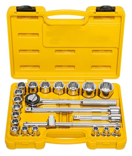 Tramontina Maleta Soquetes Estriados e Acessórios Encaixe 1/2, 22 Peças, Amarelo