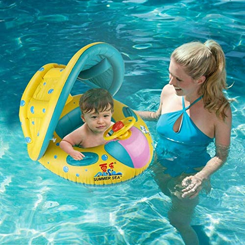Anel flutuante inflável para bebês Lovsylvia com toldo para sombra de sol, flutuador de piscina infa