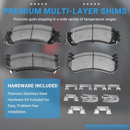 Image of Brake Pads Front and Rear Compatible with Cadillac Escalade EXT ESV, Chevy Avalanche 1500 Silverado Suburban, GMC Sierra 1500 Yukon XL Brake Pads Semi-Metallic D785 D834