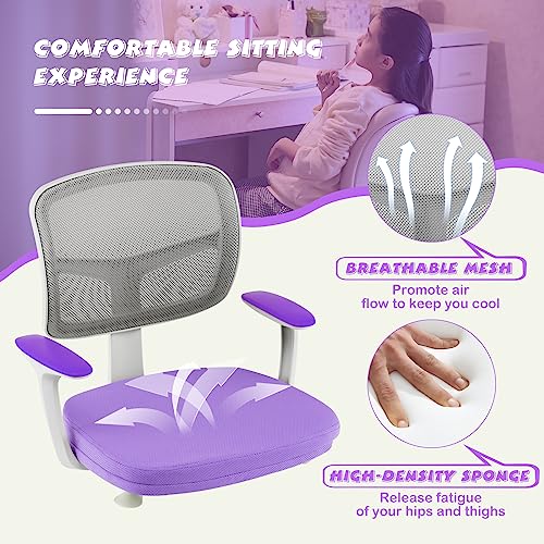 Costzon Kids Desk Chair, Children Study Computer Chair With Adjustable Height, Lumbar Support, Sit-Brake Casters, Swivel Mesh Seat, Ergonomic Kids Task Chair For 3-10, Home, School, Office (Purple) #TOP7