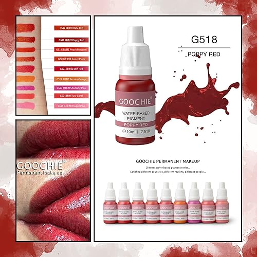 Goochie Superior Semi Organic Liquid Water Based Micro Pigment EU Standard Machine Permanent Makeup Pigment 10ml Lip Pigment Oppy Red - G518 - Image 5