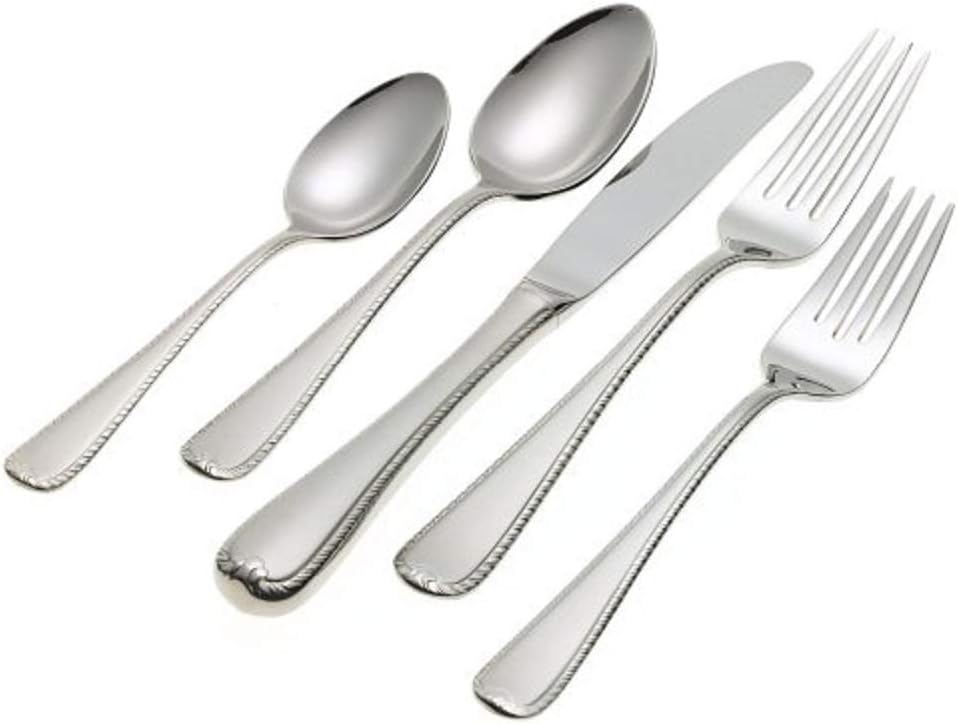 Lenox Gorham Ribbon Edge Frosted 5-Piece Stainless Steel Flatware Place Setting, Service for 1, Silver -