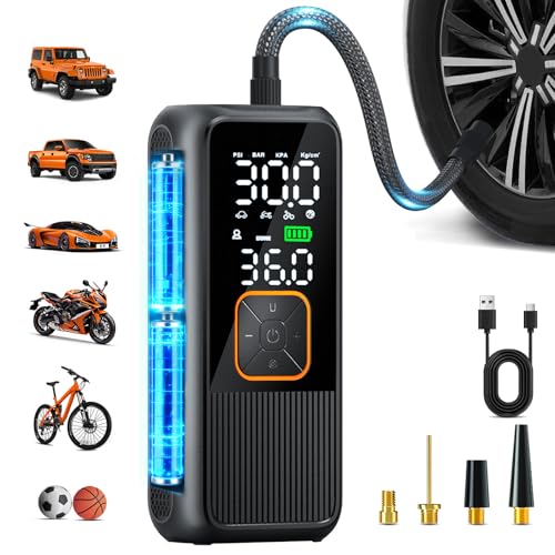 Nikacos Tire Inflator Portable Air Compressor, 150 PSI Rechargeable Air Pump with Digital Pressure Gauge and LED Light, Smart Auto-Off Tire Pump for Car, Motorcycle, Bike, Ball