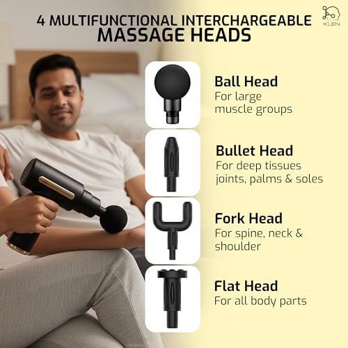 Image of KLEN Pulse Gun Massager Rechargeable Handheld Percussion Massage Machine For Full Body Pain Relief, Muscle Relaxation, Neck, Shoulder, Back, Foot & Travel Use (6 Speed intensity)