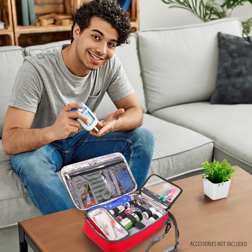 Image of USA GEAR Diabetes Travel Case for Diabetes Care Supplies Fits Insulin Syringes, Blood Sugar Monitor, Glucose Tablets - Highly Visible Diabetic Medication Organizer with Insulated Interior (Bag Only)
