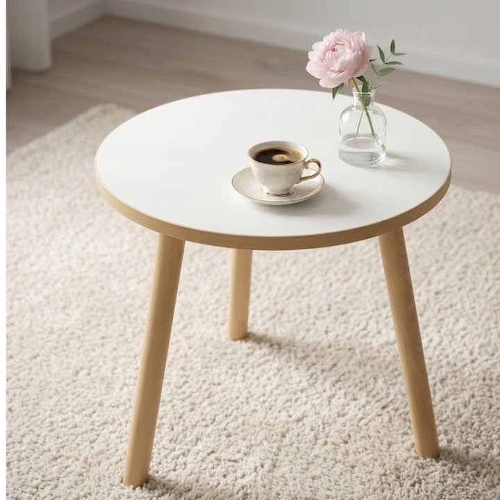 P&P Furniture Table basse ronde blanche Ø 50 cm Hauteur 46 cm - Table d'appoint moderne Pieds en bois Salon Chambre Style scandinave Petite table basse ronde...