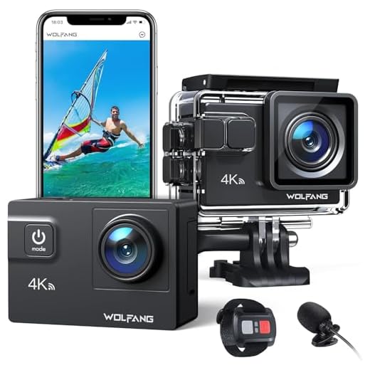 WOLFANG Caméra Sport 4K 60FPS, GA300 24MP Grand Angle Écran Tactile WiFi Caméra Étanche, Zoom 8X Stabilisateur EIS Appareil Photo (Microphone, Télécommande, 2 Piles 1350mAh et Kit d'accessoires)
