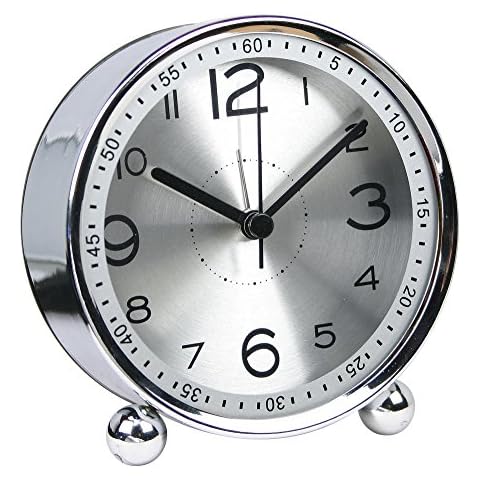 chengsan 4-inch Table Clock Ultra-quiet Metal Small Alarm Clock, Classic Retro Style Quartz Clock, Desk Cupboard Bedside Travel Alarm Clock (Silver) Cover