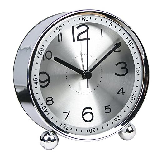 Alarm Clock,4 inch Round Table Clock,Classic Quartz Clock, Desk Cupboard Bedside Travel Alarm Clock(Silver)