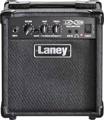 LANEY LX10B BASS AMP -10W BASS AMP, 2 EQ Combo Portable Practice Guitar Amplificador perfecto para principiantes. Auriculares para la práctica silenciosa y aux para atascarse - negro