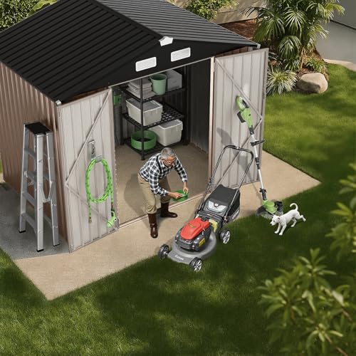 Image of GVDV 8x6 FT Full Size Outdoor Metal Storage Shed, Durable Garden Shed with Reinforced Sidewall Girts & Updated Frame Structure, All-Weather Shelter for Backyard, Patio, Tool, Bike Storage (No Floor)