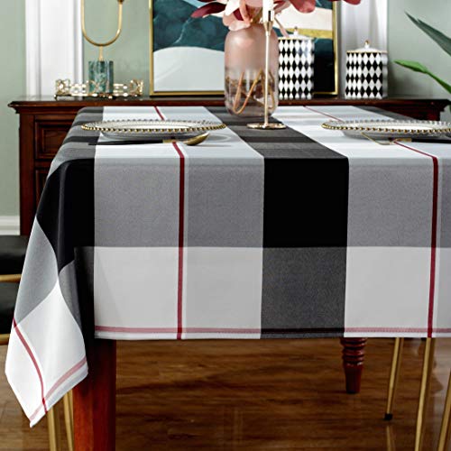 Rectangle Tablecloth Plaid Style Polyester Table Cloth(Rectangle/Oblong, 60" x 84" (6-8 Seats),Grey)