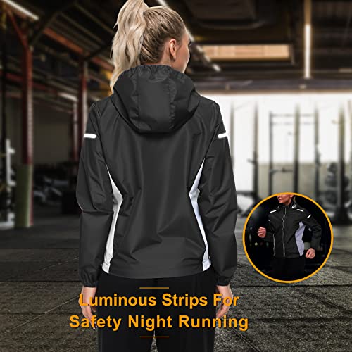 Ursexyly Women Sauna Suit Hot Sweat Waist Trainer Jacket Gym Workout Hoodie Shaper Zipper Long Sleeve Fitness Exercise Tops (X-Large, Black)