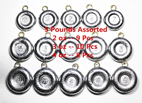 Kathy store INC Disc Fishing Sinkers - Assorted Weights (5 LB) (5 LB - 2oz 3oz 4oz)