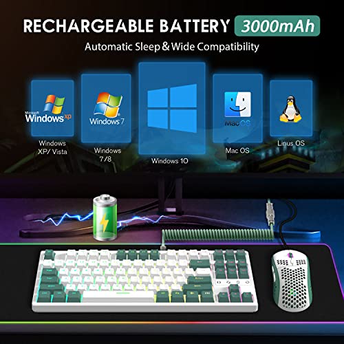 Image of ATTACK SHARK K87 Gaming Keyboard Wireless TKL Mechanical Keyboard,2.4G /BT 5.0 /Wired Coiled Keyboard Cable,Hot Swappable Tactile Switch,Chroma RGB,3000 mAh Rechargeable Battery for Windows Mac