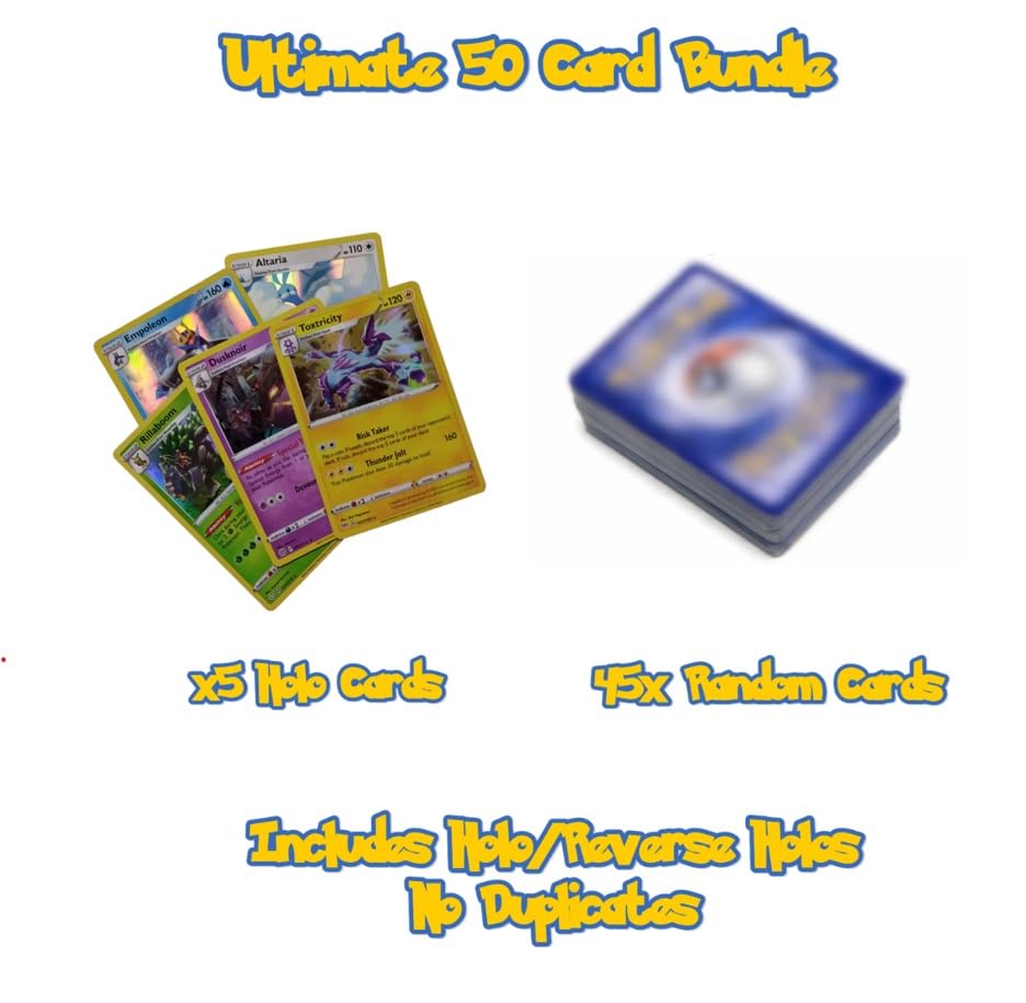 Ultimate 50 Card Bundle, Guaranteed 5 Holos Plus Trading Shack UK Card Compatible with Pokemon TCG - Image 2