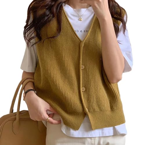 Women's Button Front V Neck Sleeveless Knit Sweater Vest Layered Vest Top Cardigan Vest2