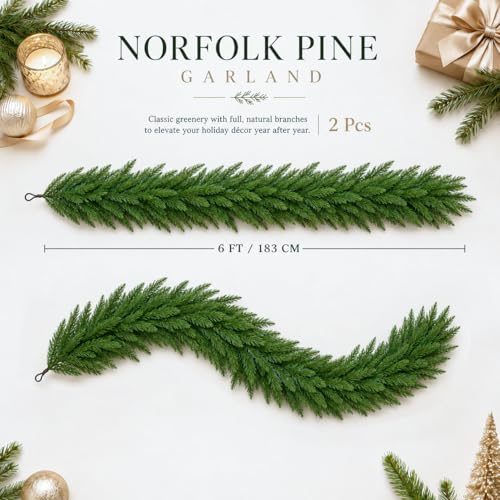 2 Pcs 6 FT Christmas Norfolk Pine Garland, Greenery Garland for Holiday - image 3