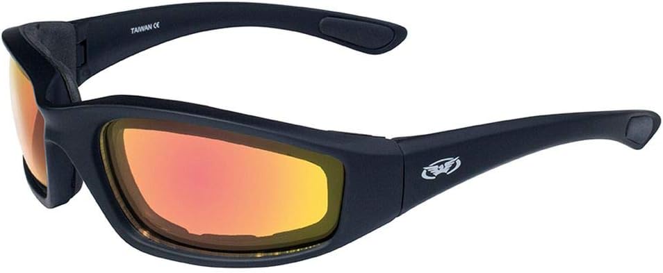 Global Vision Kickback Auto-Darkening Photochromic Clear to Red Mirror Transitional Lenses Foam Padded Motorcycle Riding Glasses
