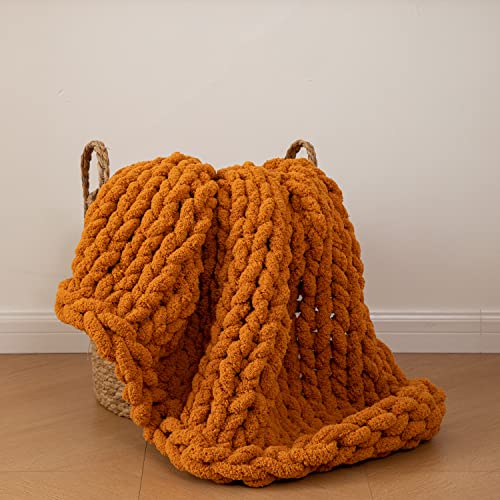 Chunky Knit Blanket Soft Chenille Yarn Knitted...