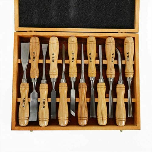 Cincel para tallar Madera, Juego de gubias, Kit de Herramientas manuales para tallar Profesional, 12 Piezas para Principiantes, Aficionados y Profesionales