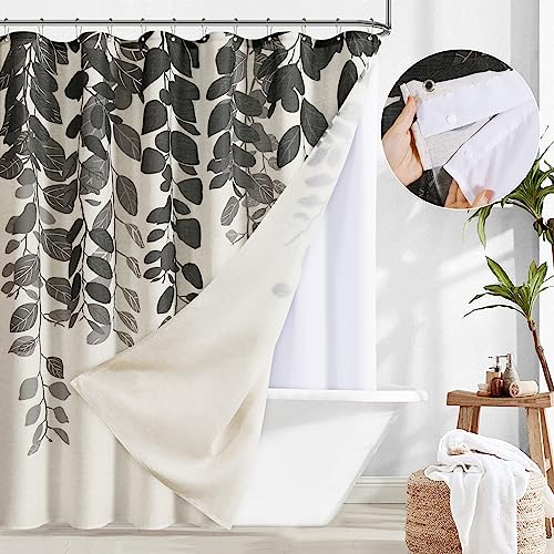 Rustic Linen Shower Curtain with Liner 84 Inches Long Black and Cream Cloth Fabric Shower Curtains Dark Grey Leaves Plants Shower Curtain and Liner Hooks Heavy Duty Hemp Shower Curtain Farmhouse 72x84 Rustic Linen Shower Curtain with Liner 84 Inches Long Black and Cream Cloth Fabric Shower Curtains Dark Grey Leaves Plants Shower Curtain and Liner Hooks Heavy Duty Hemp Shower Curtain Farmhouse 72x84