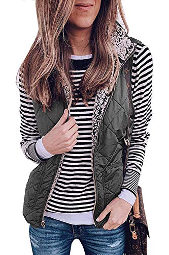 LAMISSCHE Womens Warm Sherpa Fleece Zip Up Reversible Vest Sleeveless Lightweight Jacket Outwear with Pockets(Dark Grey,2XL)
