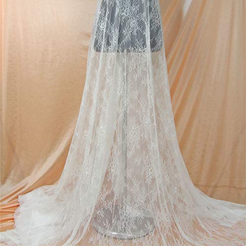 Tissu En Dentelle De Coton Brodé à œillets Motif Floral Et Feuilles Blanc 1,8 M X 25,4 Cm