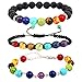 Pusheng Chakra Bracelets Set Beaded Lava Rock Stone Healing Balance Energy Yoga Bracelet,8MM Beads?3 pcs Set