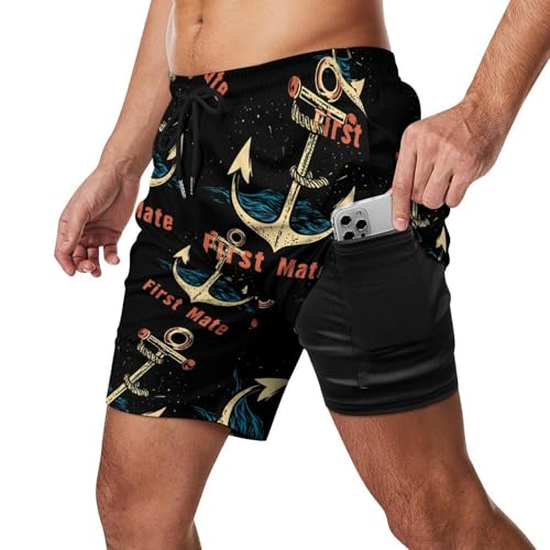 First Mate Anchors Mens Swim Trunks with Quick-Drying Lining Beach Shorts for Outdoor Sports2
