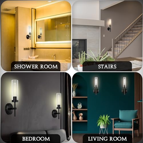 Image of Q&U Black & Gold Hardwired Wall Sconces Set of 2 - Modern Bathroom Vanity Light Fixtures, Farmhouse Wall Mount Lamps for Mirror, Living Room, Bedroom, and Hallway