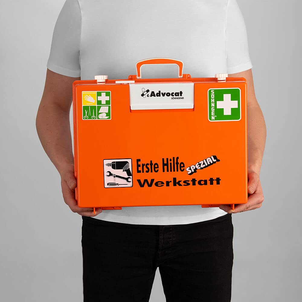 SÖHNGEN Erste-Hilfe-Koffer Advocat Werkstatt, Wandhalterung, orange, DIN 13157 aus Kunststoff, Art.-Nr. 367003 | Verbandskasten | Notfallkoffer | Erste Hilfe Kasten