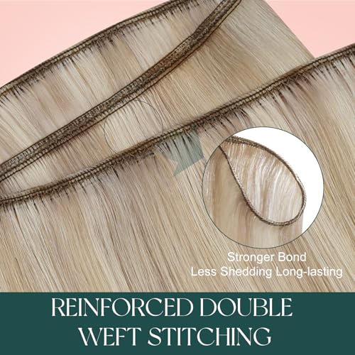 Image of Easyouth 22 Inch Hair Extensions Sew in Highlight Sew in Remy Hair Extensions Ash Blonde Highlight Bleach Blonde Hair Extension Weft Easy to Blend with Natural Hair 100G