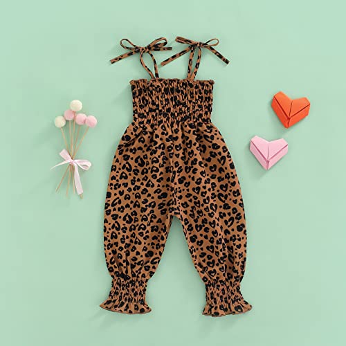 MoZiKQin Toddler Kids Baby Girl Strap Sleeveless Romper Jumpsuit Leopard Print Pleated Overalls Fashion Outfit Clothes3