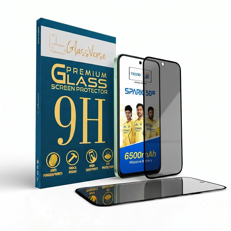 Image of GlassVerse Ultra Privacy Tempered Glass For Tecno Spark 50 5G (PACK OF 1) with Free Installation Kit. Edge To Edge. (In-Screen FingerPrint Lock will not work with the Privacy Guard) - 6.78 inch