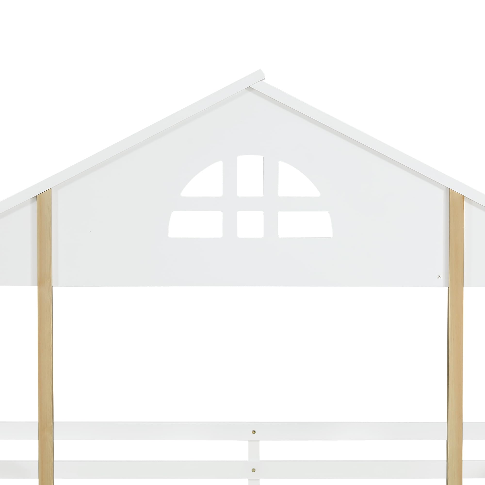 SACOOL Letto a castello 90 x 200 cm con finestre e scala angolare a tre livelli, culla con scivolo, letto con recinzioni e protezione anticaduta, telaio in legno massello, bianco e naturale
