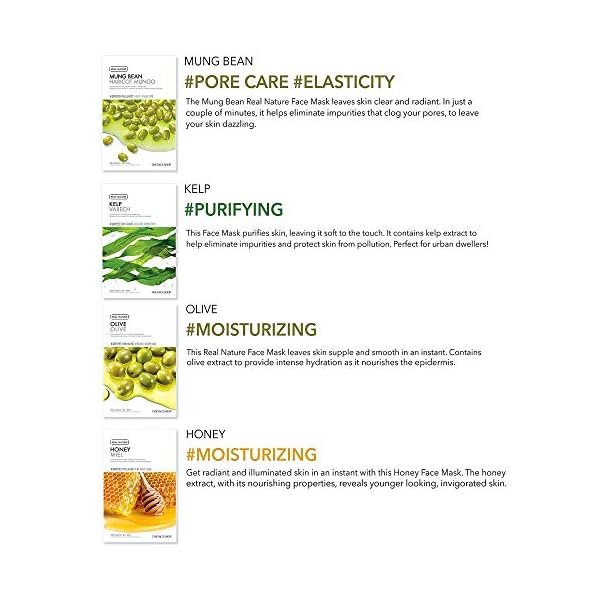 THE FACE SHOP Real Nature Face Mask 15 Pieces Variety Bundle | Naturally Derived,Mild Formula without Additives & High Adhesiveness | K Beauty Facial Sheet Skincare | Avocado,Aloe,Honey,Lemon,etc
