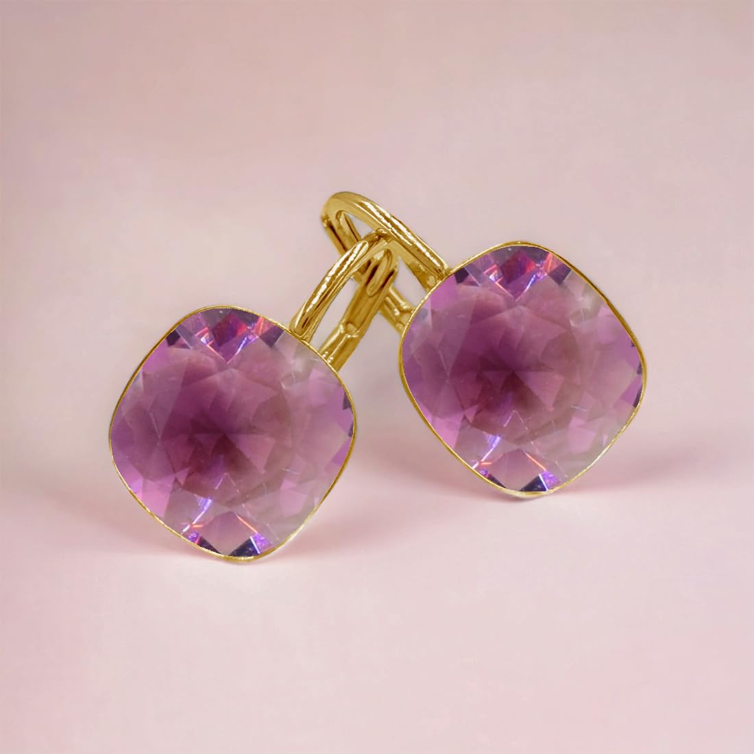 SQUARE Pendientes colgantes para mujer, plata 925, cristales de circonita, chapados en oro de 24 quilates, joyas para mujeres y niñas, pendientes colgantes ideales para regalos