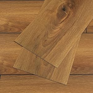VEELIKE Houtlook, vinylvloer, zelfklevend, pvc-vloerbedekking, bruin, tegelstickers, vloer, badkamer, plaktegels, woonkamer, keukentegels, waterdicht, pvc, tegels, garage, slaapkamer, 90 cm x 15 cm, 4