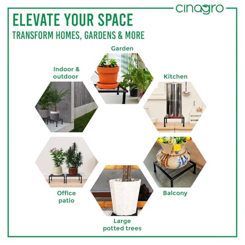 Image of CINAGRO Anti Rust Square Metal Plant Stand (Black, Pack of 4) - 9.84 inches, Strong Durable Plant Stands for Outdoor Balcony, Indoor Living Room, Gamla Planters for Home Decor