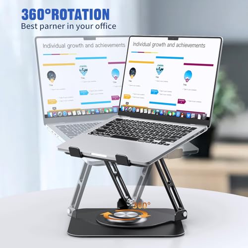 Image of JOYEKY Laptop Stand for Desk, Adjustable Computer Stand with 360 Rotating Base, Ergonomic Laptop Riser for Collaborative Work, Foldable & Portable Laptop Stand, fits for All 10-16 inch Laptops