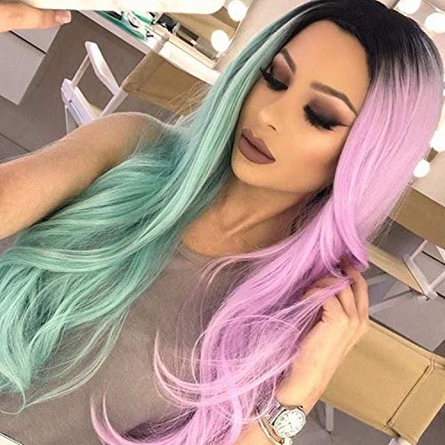 Mint Green Pink Black Mildiso Stylish Long Straight Ombre Wig 3 Tones Half Pink Mint Green Synthetic Party Cosplay Wigs For Women With Heat Resistant Fiber 054 Amazon In Beauty