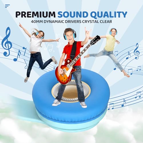 Image of JoySpark Kids Bluetooth Headphones, Lightweight Wireless Headphones for Kids, 85 /94dB Volume Limited, 60 Hours Playtime, Bluetooth 5.3, Over-Ear Toddler Headsets with Built-in Mic (Macaron Blue)