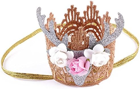 Skaw Doly Baby Crown Headband Girls Christmas Deer Infant Toddler PartyTiara Headwear (white)
