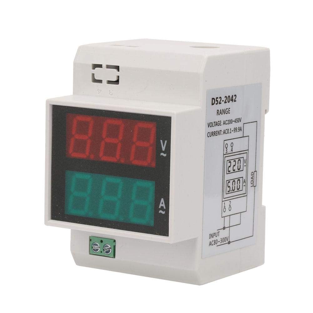 DIN Rail Voltage Ampere Meter, Digital LED Voltmeter Ammeter,High Accuracy Double Display Power Current Multimeter (AC80-300/100A)