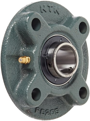 NTN UCFC205D1 Light Duty Piloted Flange Bearing, 4 Bolts, Setscrew Lock, Regreasable, Contact and Flinger Seals, Cast Iron, 250mm Bore, 3-35/64