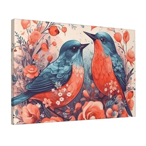 Impression sur toile fleurs et oiseaux tableau decoration murale salon et maison