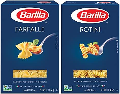 BARILLA Blue Box Pasta Variety Pack, Farfalle & Rotini, 16 Oz Box (Pack of 8), 8 Servings per Box - Non-GMO Pasta Made with Durum Wheat Semolina - Italy's #1 Pasta Brand - Kosher Certified Pasta