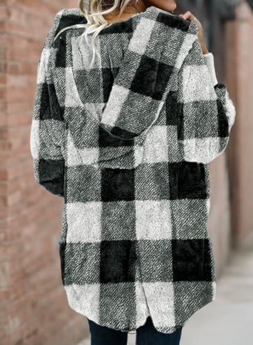 Image of Dokotoo Womens 2025 Winter Long Sleeve Solid Fuzzy Fleece Open Front Hooded Cardigans Jacket Coats Outerwear with Pocket