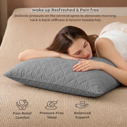 Image of AYKA Quilted Pillow for Sleeping | Super Soft & Fluffy Bed Pillow | 100% Virgin Microfiber Filling | Ergonomic Neck Support | Breathable | Ideal for All Type of Sleepers | 17 x 20 Inch | Pack of 4